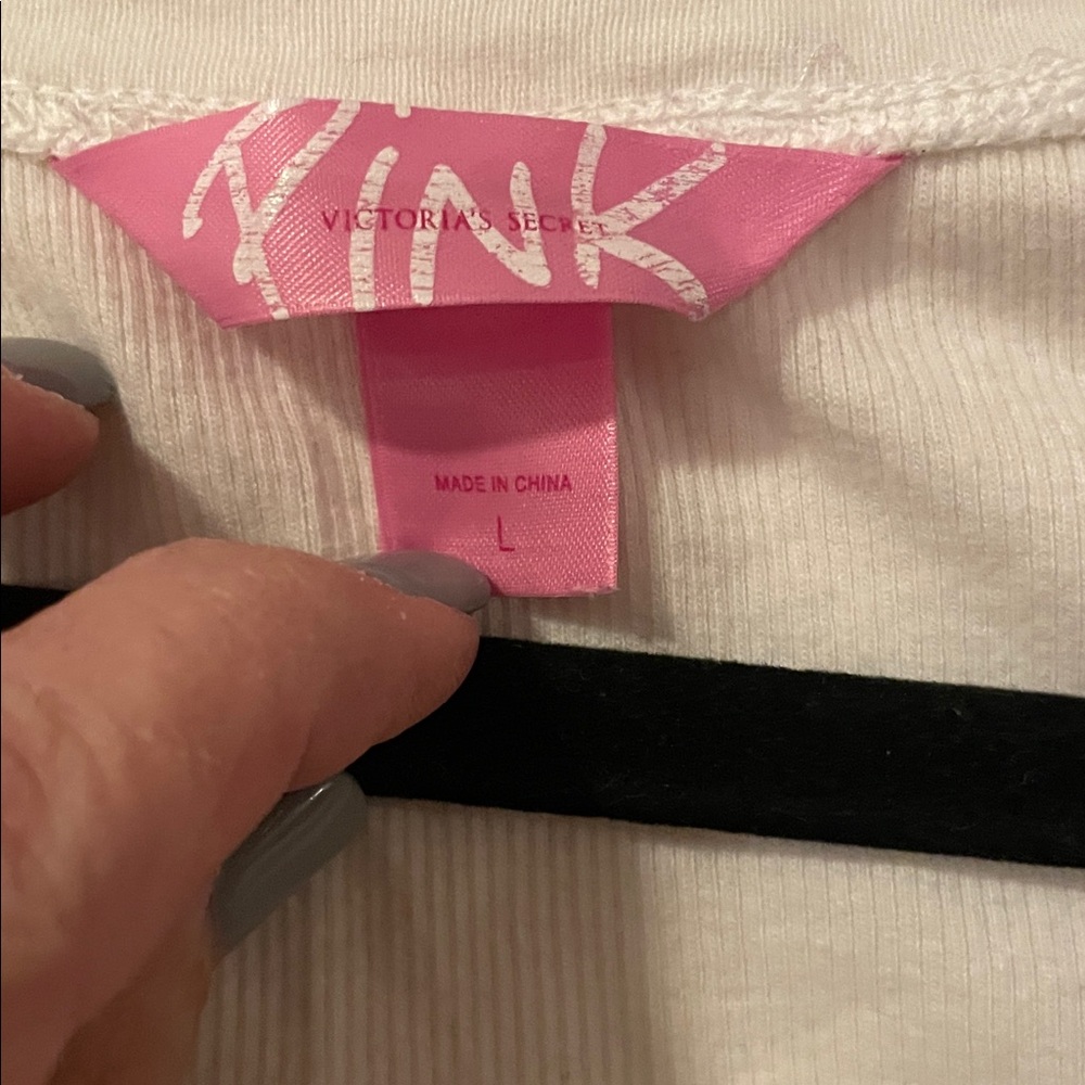 PINK Victoria's Secret Cream and Pink Long Sleeve Tee - Picture 3 of 5